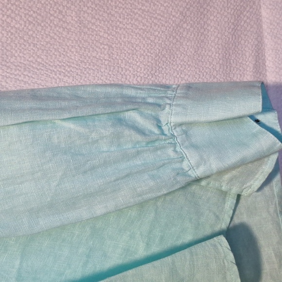 Vince Camuto long sleeve,  linen blouse, top. Xs. Auqa,  white. Button sleeve - Picture 3 of 10